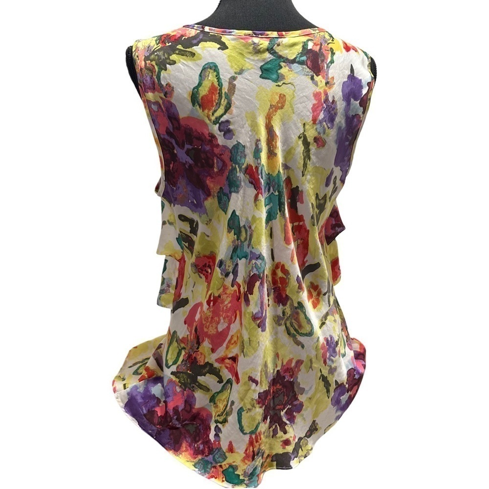 Daisy Fuentes Sleeveless Layered Floral Blouse Soft Vibrant No Sheer Large - Picture 7 of 16